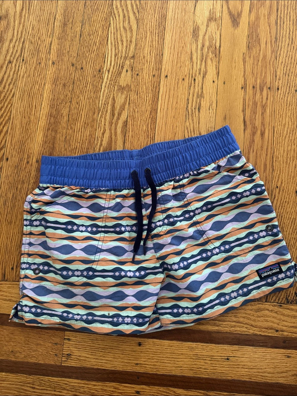 Patagonia Blue-Waistband Wave-Pattern Baggies Shorts